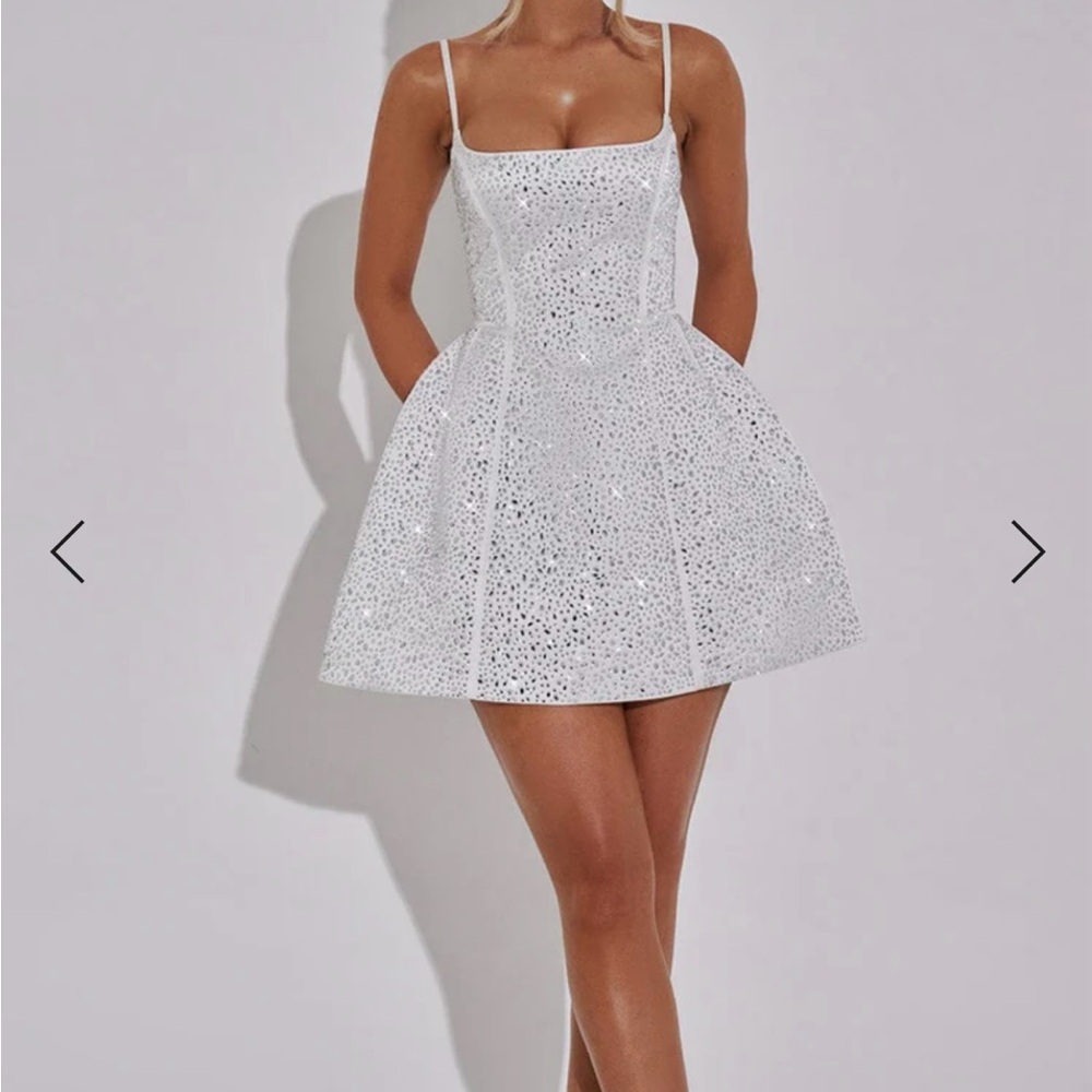 Chic White Rhinestone Mini Dress
